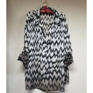 Quintessential Top Women's Chevron Pattern Roll Up Sleeve Tunic Blouse Size 2X